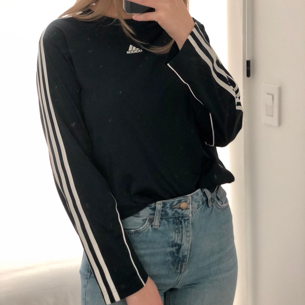 adidas Black Long Sleeve Tee with White Stripes